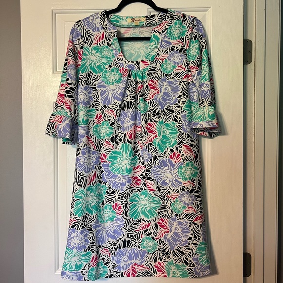 NWOT medium floral ruffle aryeh dress spandex nylon - Picture 4 of 8